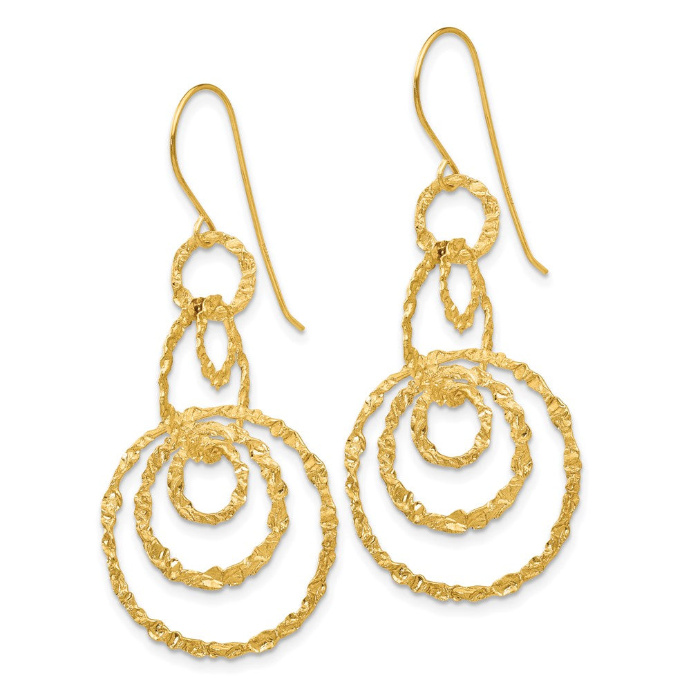 14k Textured Circles Dangle French Hook Earrings