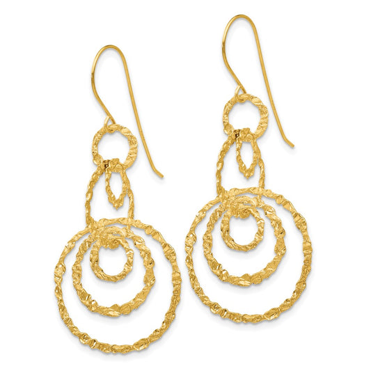 14k Textured Circles Dangle French Hook Earrings
