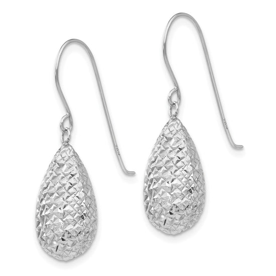 Gold Diamond-cut Teardrop Shepard Hook Earrings