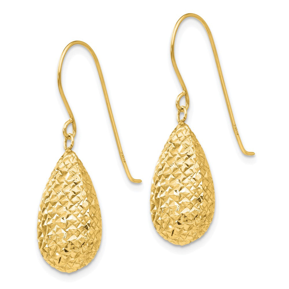 Gold Diamond-cut Teardrop Shepard Hook Earrings