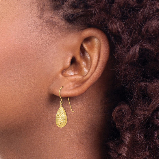 Gold Diamond-cut Teardrop Shepard Hook Earrings