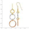 14k Tri-color Triple Graduated Circle Dangle French Hook Earrings