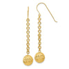 14k Diamond-cut 10mm Hollow Bead and Chain Dangle French Hook Earrings