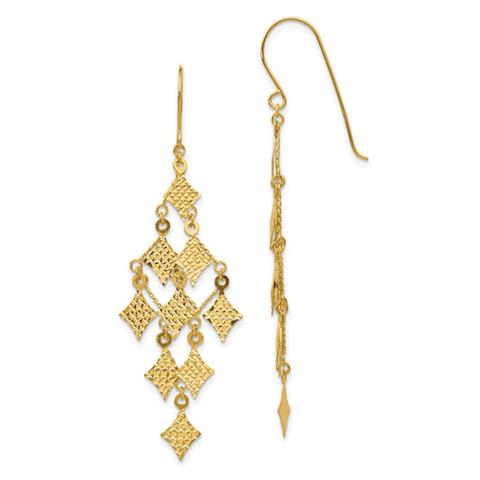 14k Diamond-cut Chandelier Dangle French Hook Earrings