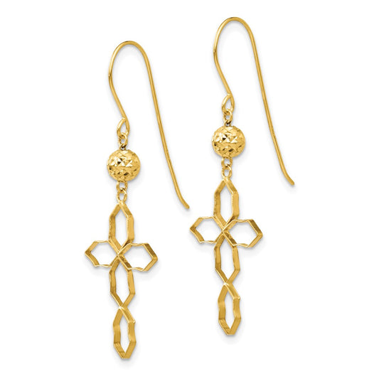 14k Geometric Cross Dangle French Hook Earrings