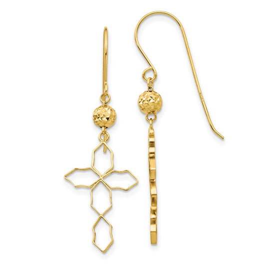 14k Geometric Cross Dangle French Hook Earrings