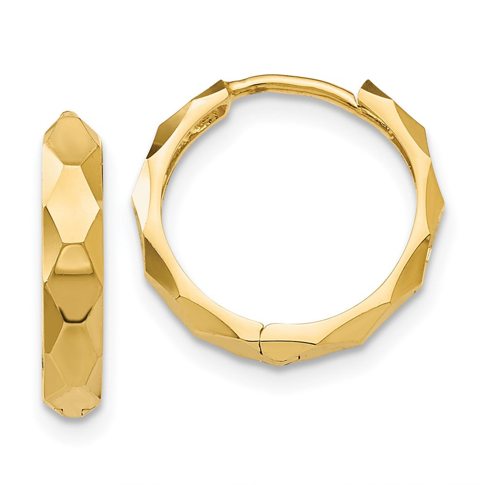 Gold Diamond-cut Circle Hinged Hoop Earrings