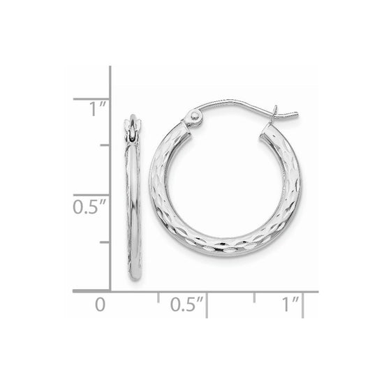 14K White Gold 1.5x20mm Diamond-cut Hollow Hoop Earrings