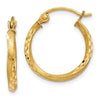 14K Satin Diamond Cut Hollow Twisted Hoop Earrings