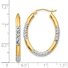 14K w/ White Rhodium 3mm Diamond Cut Oval Hollow Hoop Earrings