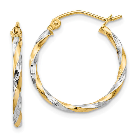 2mm Gold Rhodium Twisted Hoop Earrings