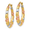 14K & White and Rose Rhodium Hollow Scalloped Hoop Earrings