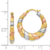 14K & White and Rose Rhodium Hollow Scalloped Hoop Earrings