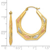 14K & White and Rose Rhodium Hollow Hoop Earrings
