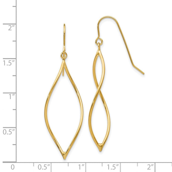 14k Polished Twisted Oblong Dangle French Hook Earrings