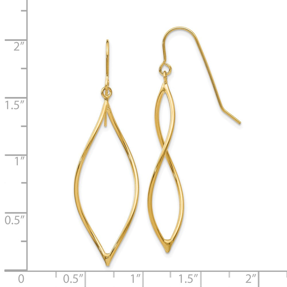 14k Polished Twisted Oblong Dangle French Hook Earrings