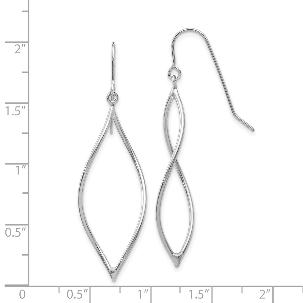 14k White Gold Polished Twisted Oblong Dangle French Hook Earrings