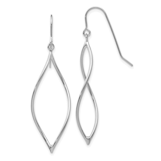 14k White Gold Polished Twisted Oblong Dangle French Hook Earrings