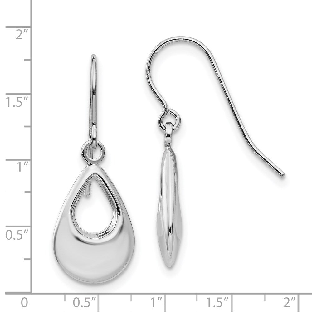 14k White Gold Open Teardrop Hollow Dangle French Hook Earrings