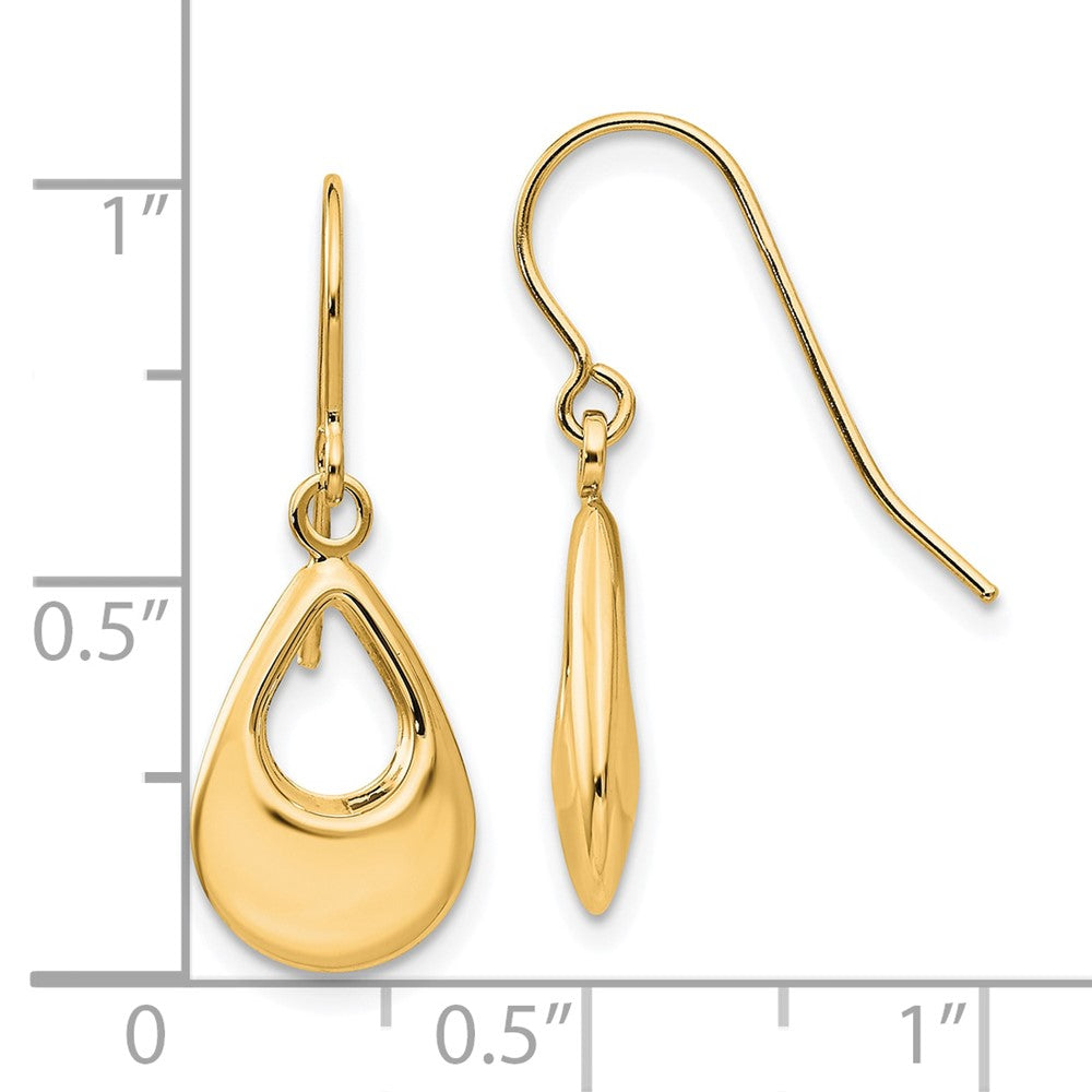 14k Open Teardrop Hollow Dangle French Hook Earrings