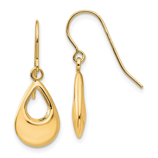 14k Open Teardrop Hollow Dangle French Hook Earrings