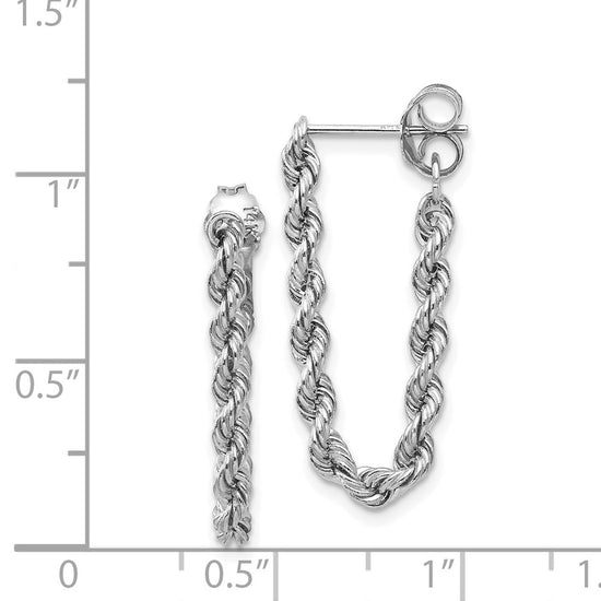 14K White Gold Polished 2.5mm Hollow Rope Chain Dangle Post Earrings
