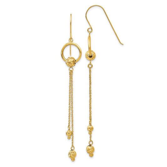 14K Diamond-cut Beads and Chain Dangle French Hook Earrings