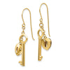 14K Puffed Heart Lock and Key French Hook Earrings