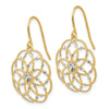 14k and White Rhodium Diamond-cut Floral Dangle French Hook Earrings