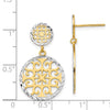 14k and White Rhodium Diamond-cut Filigree Circles Dangle Post Earrings