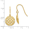 14k Circle Diamond-cut Checkerboard Dangle French Hook Earrings