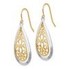 14k Two-tone Diamond-cut Polished Floral Teardrop Dangle French Hook Earrings