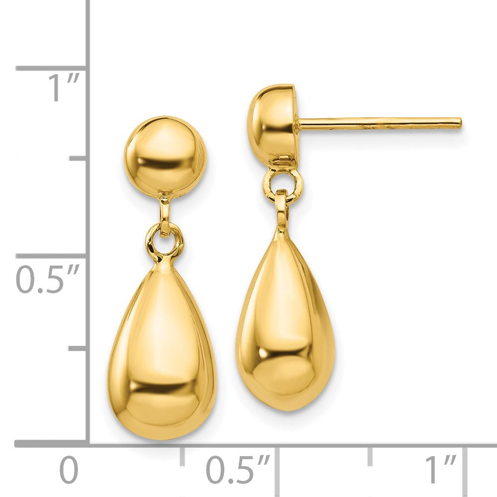 14k Polished Hollow Teardrop Dangle Post Earrings