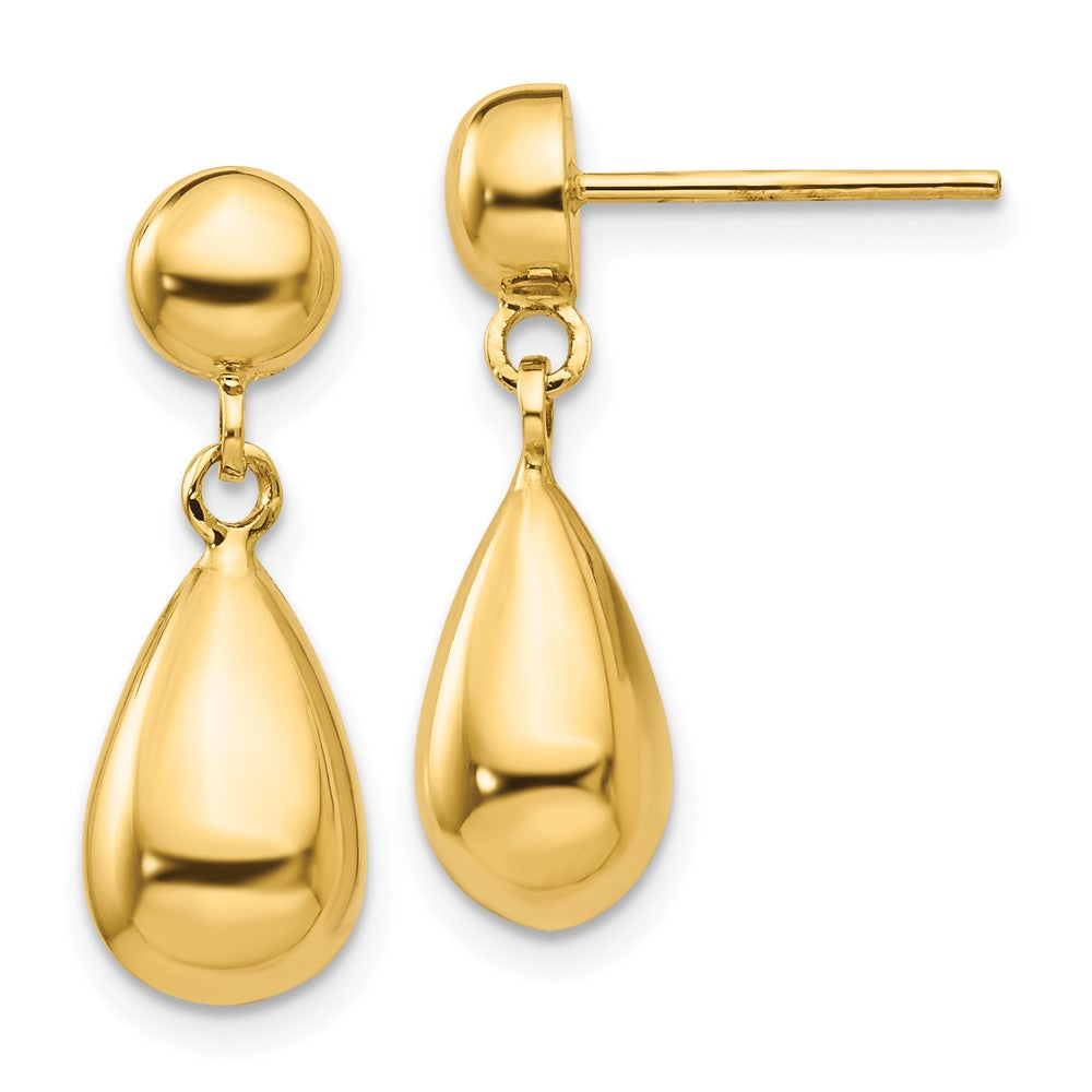 14k Polished Hollow Teardrop Dangle Post Earrings