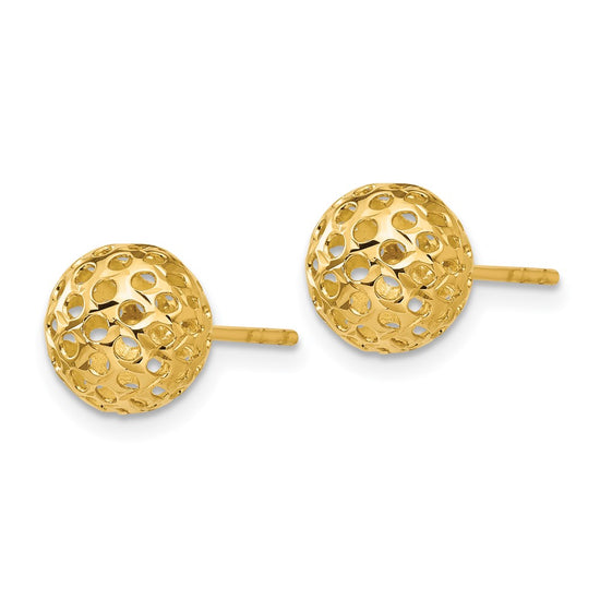 14k 8mm Diamond-cut Fancy Pierced Round Bead Post Earrings
