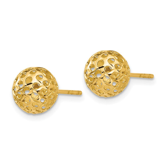 14k 8mm Diamond-cut Fancy Pierced Round Bead Post Earrings