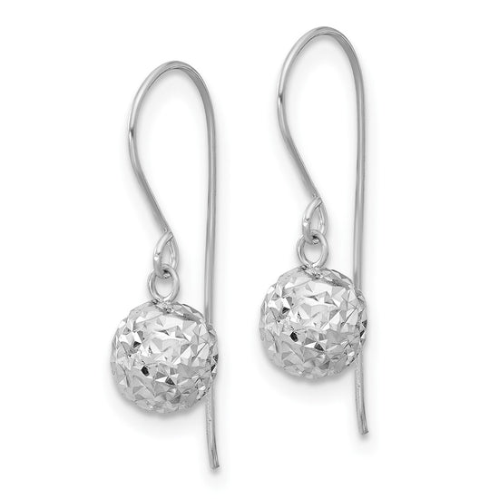 Gold Diamond-cut Ball Dangle Shepard Hoop Earrings
