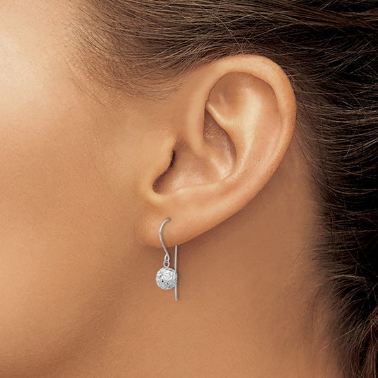 Gold Diamond-cut Ball Dangle Shepard Hoop Earrings