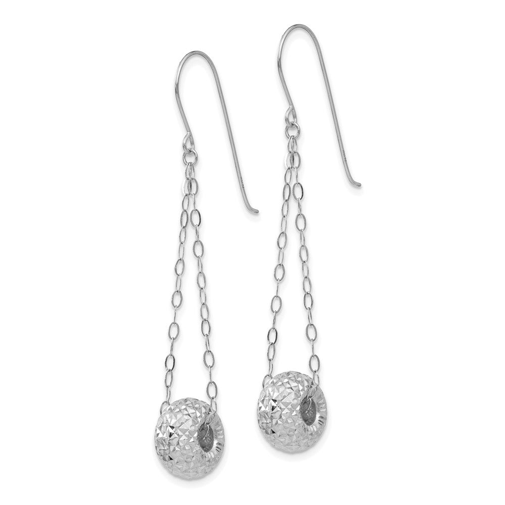 14K White Gold Chain with Diamond-cut 8mm Puffed Donut Bead Dangle French Hook Earrings