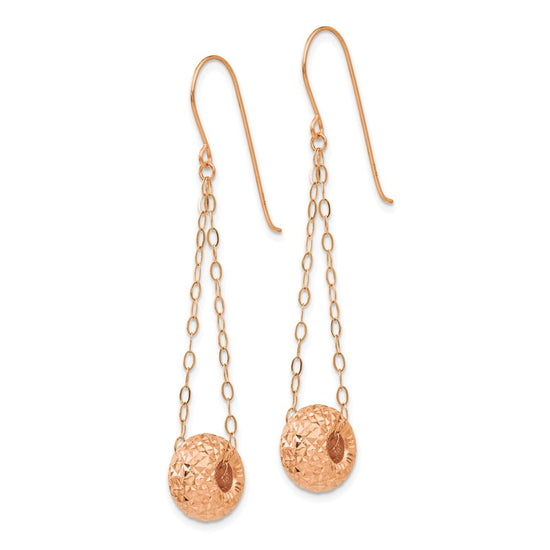14K Rose Gold Chain with Diamond-cut 8mm Puffed Donut Bead Dangle French Hook Earrings
