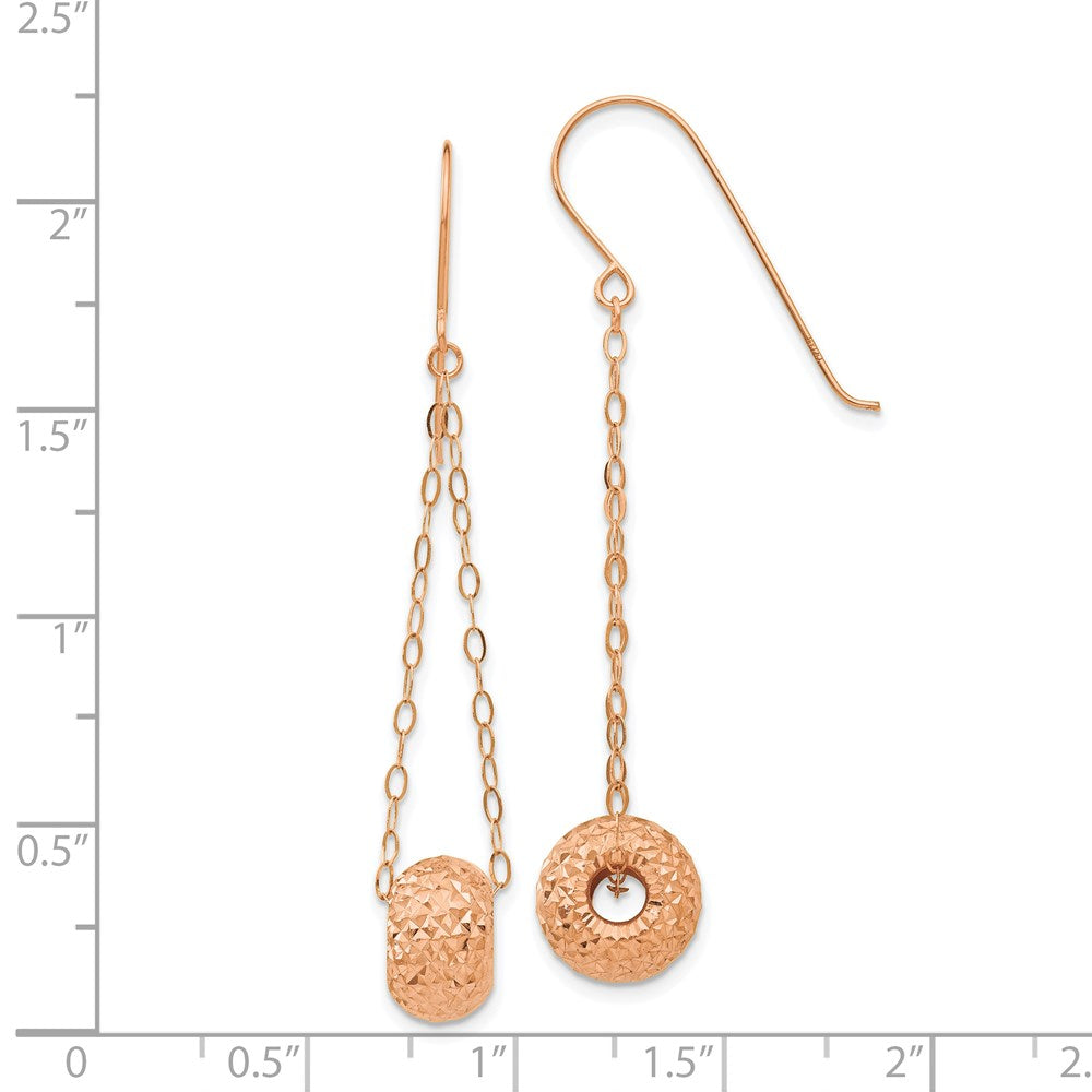 14K Rose Gold Chain with Diamond-cut 8mm Puffed Donut Bead Dangle French Hook Earrings