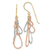 14K Tri-color Diamond-cut Teardrops Dangle French Hook Earrings