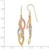 14K Tri-color Diamond-cut Leaves Dangle French Hook Earrings