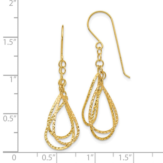 Gold Diamond-cut Teardrop Shepard Hook Earrings
