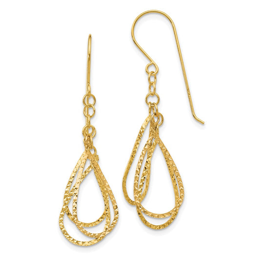 Gold Diamond-cut Teardrop Shepard Hook Earrings