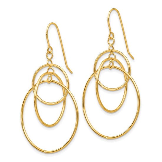 14k Polished Circles Dangle French Hook Earrings