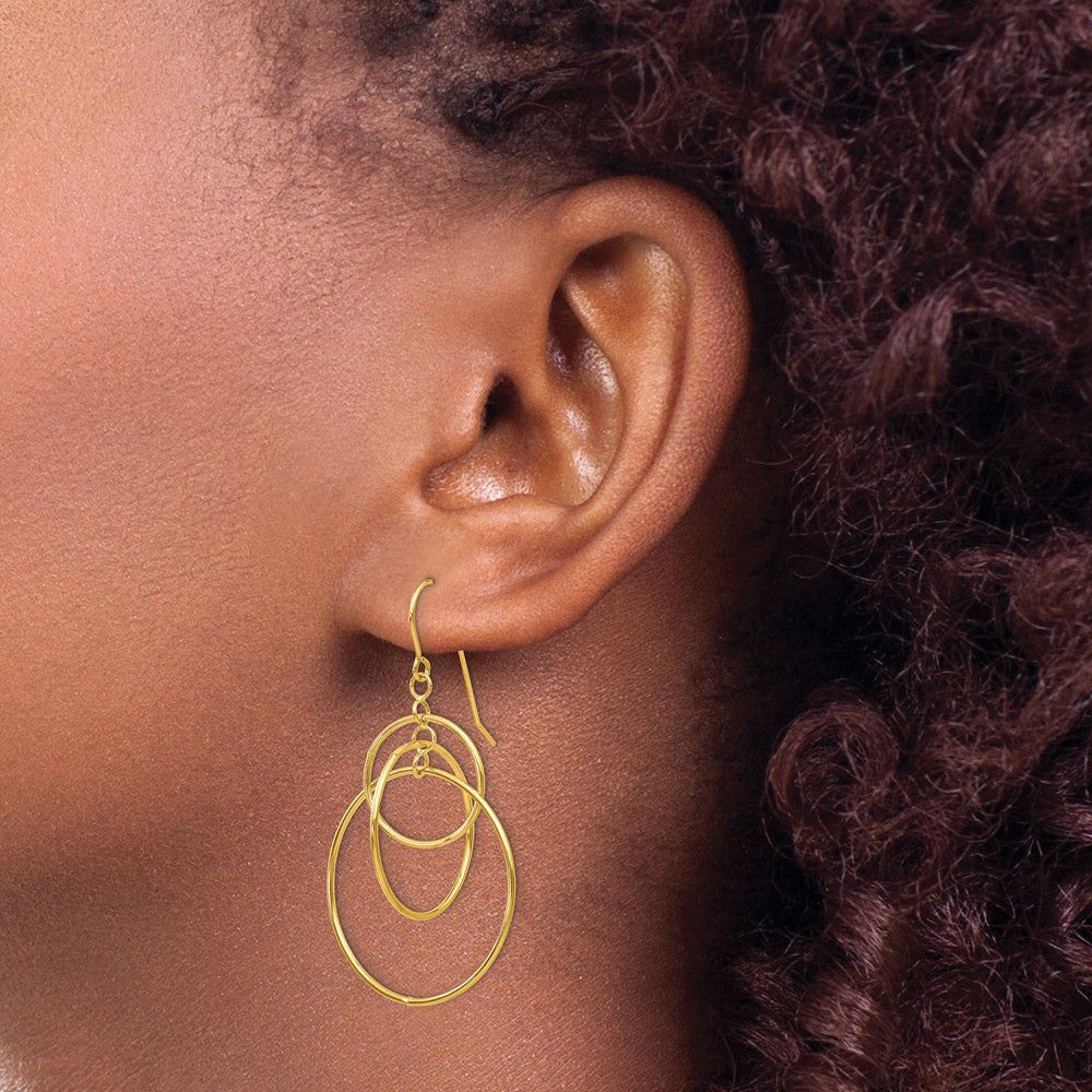 14k Polished Circles Dangle French Hook Earrings