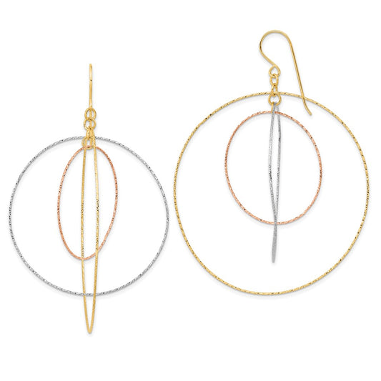 14k Tri-color Diamond-cut Graduated Circles Dangle French Hook Earrings