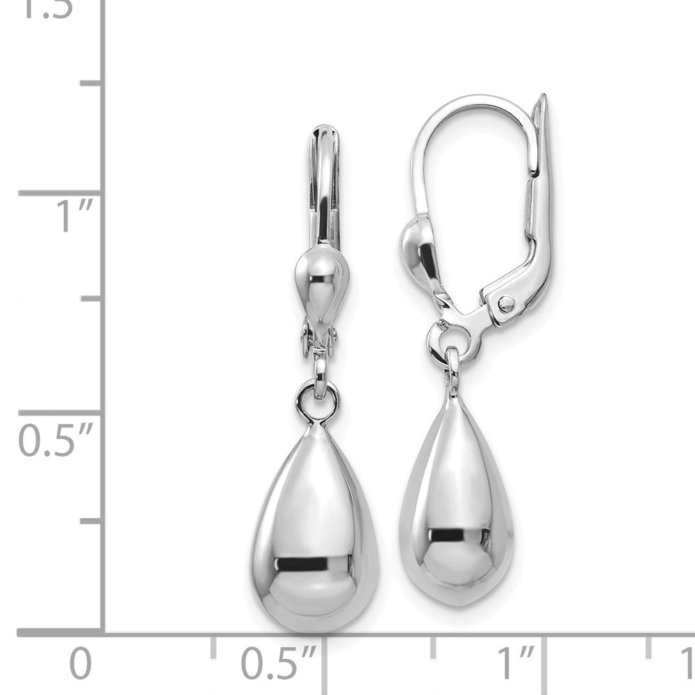 14k White Gold Polished Teardrop Dangle Leverback Earrings