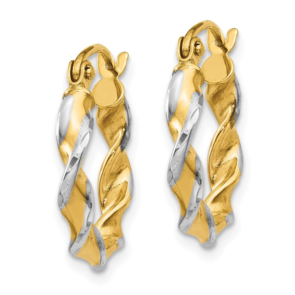 2.75mm Gold & Rhodium Twisted Polished Hoop Earrings